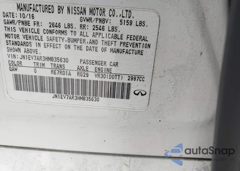 2017 Infiniti Q50 3.0T Premium z USA, uszkodzony, nr VIN JN1EV7AR3HM835630